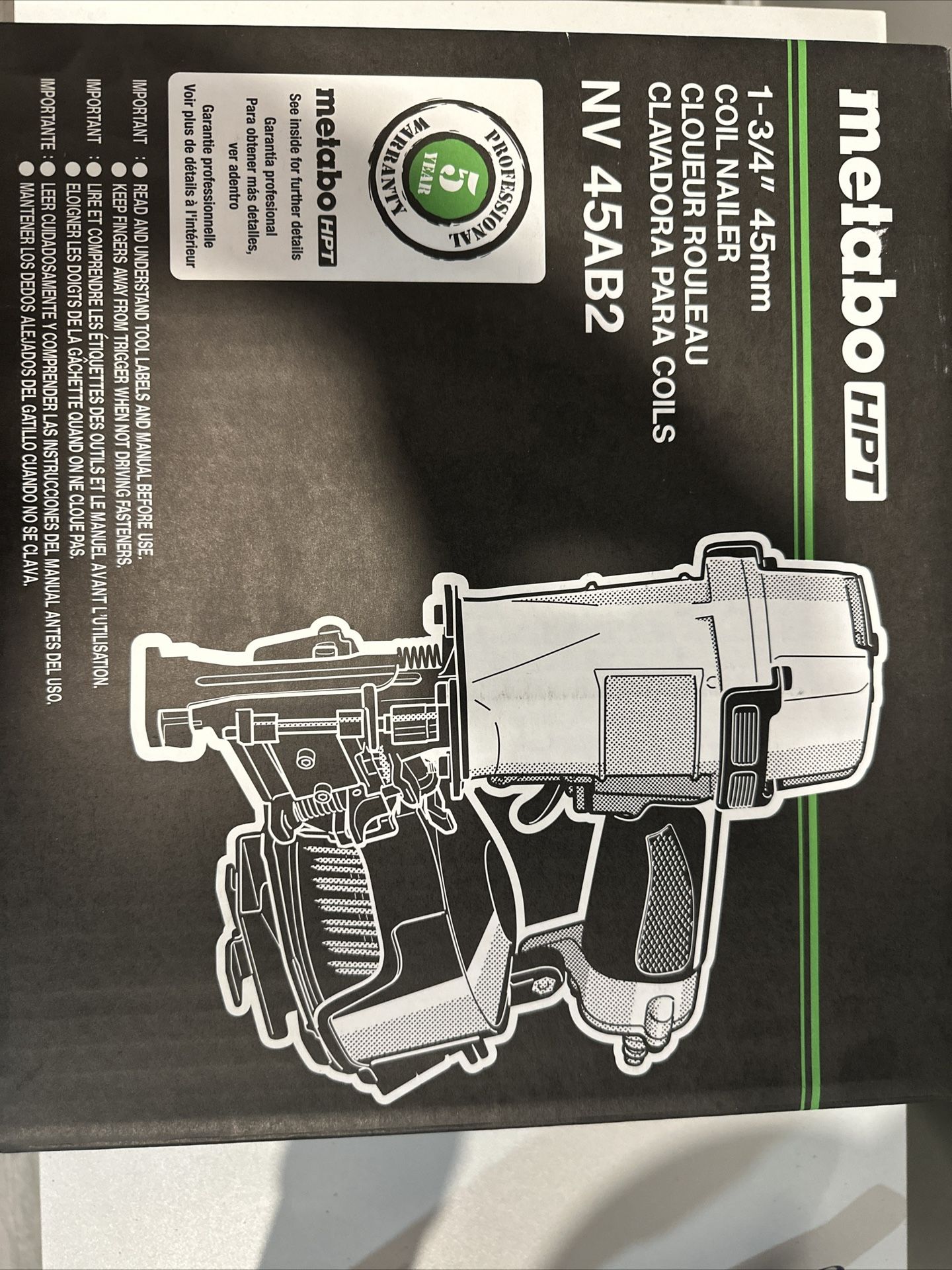 Metabo HPT NV45AB2 – 1‑3/4″ Coil Roofing Nailer (Pneumatic / Brand New)