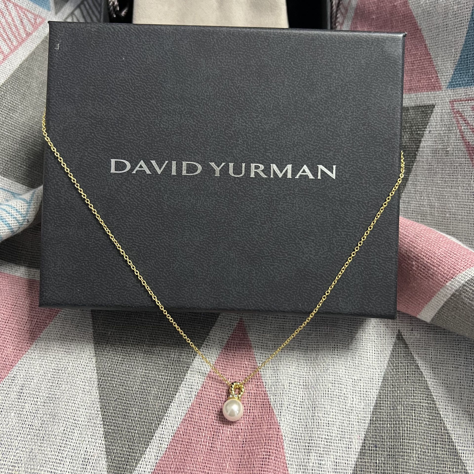 David Yurman Freshwater Pearl Pendant 18K Yellow Gold With Pave Diamonds