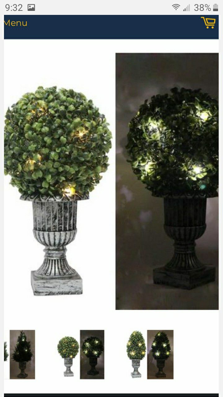 BRAND NEW 18"DECORATIVE GREEN ARTIFICAL TOPIARY TREE PLANT IN PLASTIC POT 1O LED LIGHTS FIRM $12 EACH