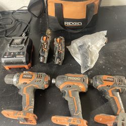 ridgid impact gun with battery and drill