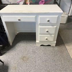 White wood desk with four drawers