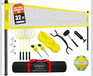 32FT Volleyball & Badminton Combo Sets for Backyard
Adjustable Height Poles System, Anti-Sag Net, Volley ball, Racket Set, Boundary Line, Carry Bag, C