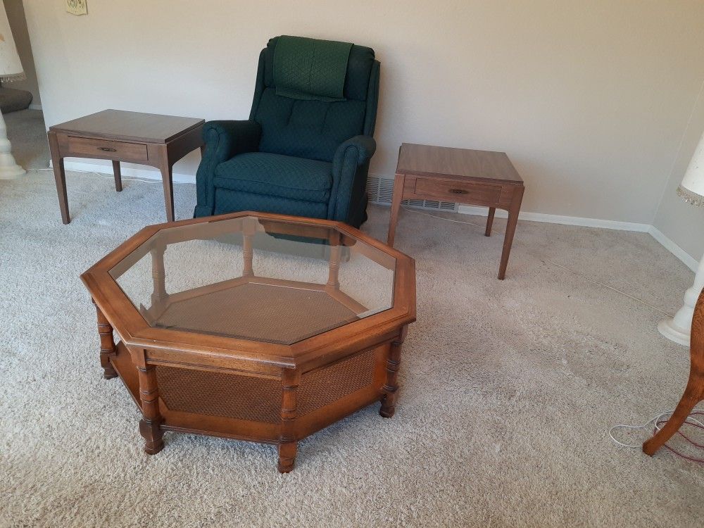 Chair, coffee table and 2 end tables