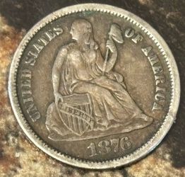 One dime 1876 S. Antique coin USA