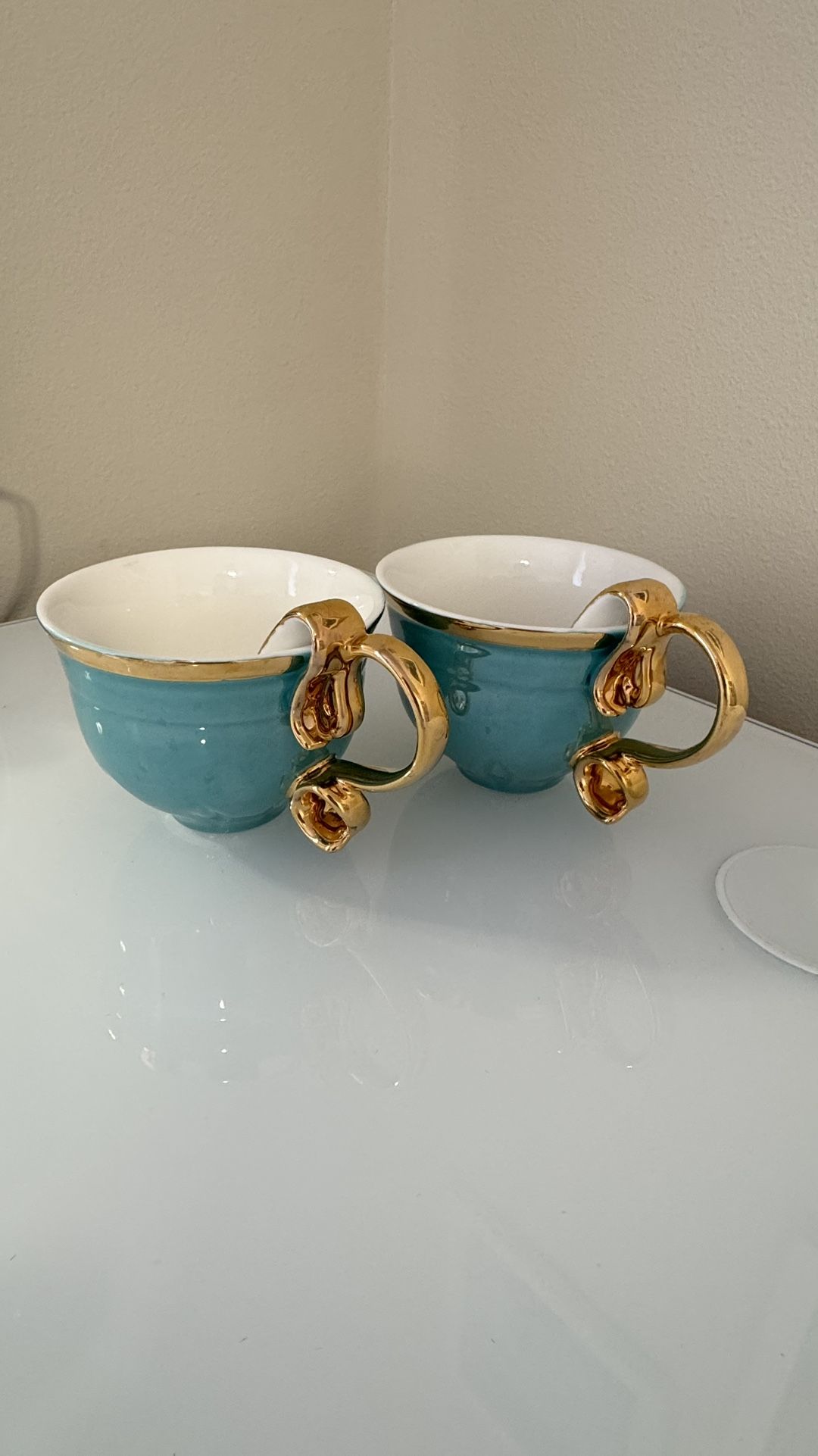 Grace's Teaware Tea Cup Turquoise & Gold Ceramic