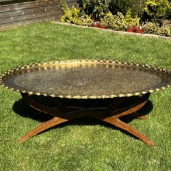 Midcentury Moroccan Brass Tray Table