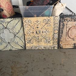 Lot of 3 Antique Tin Ceiling  2' x 2' Shabby Tiles Framed 