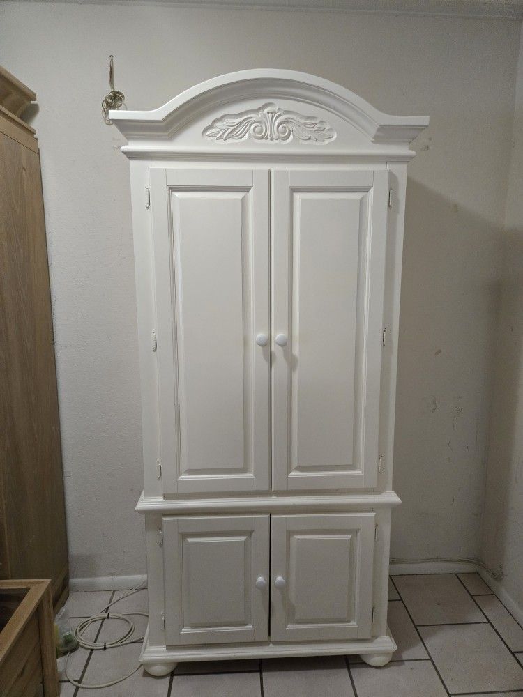 All Wooden White Armoire