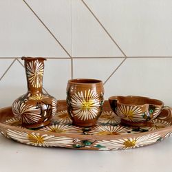 Vintage Mexican Pottery Set - Oaxaca Drip Ware Tourist Pottery, Rustic Decor. (1950’s)