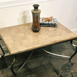 Marble top side table with metal base