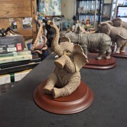 Lenox "Tears Of Joy" Elephant Figurine 1997 On Solid 6"Hardwood Stand W/Walnut Finish & Ogee Edge Mint Condition