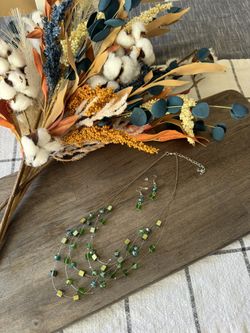 Green And Blue Glass Beaded Necklace And Earrings Set