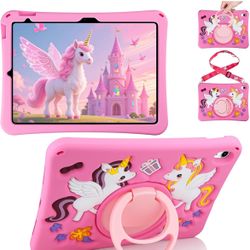 iPad A16 Case 11th 2025 iPad 10th Generation Case for Kids Cute Unicorn Silicone Tablet Cover with D