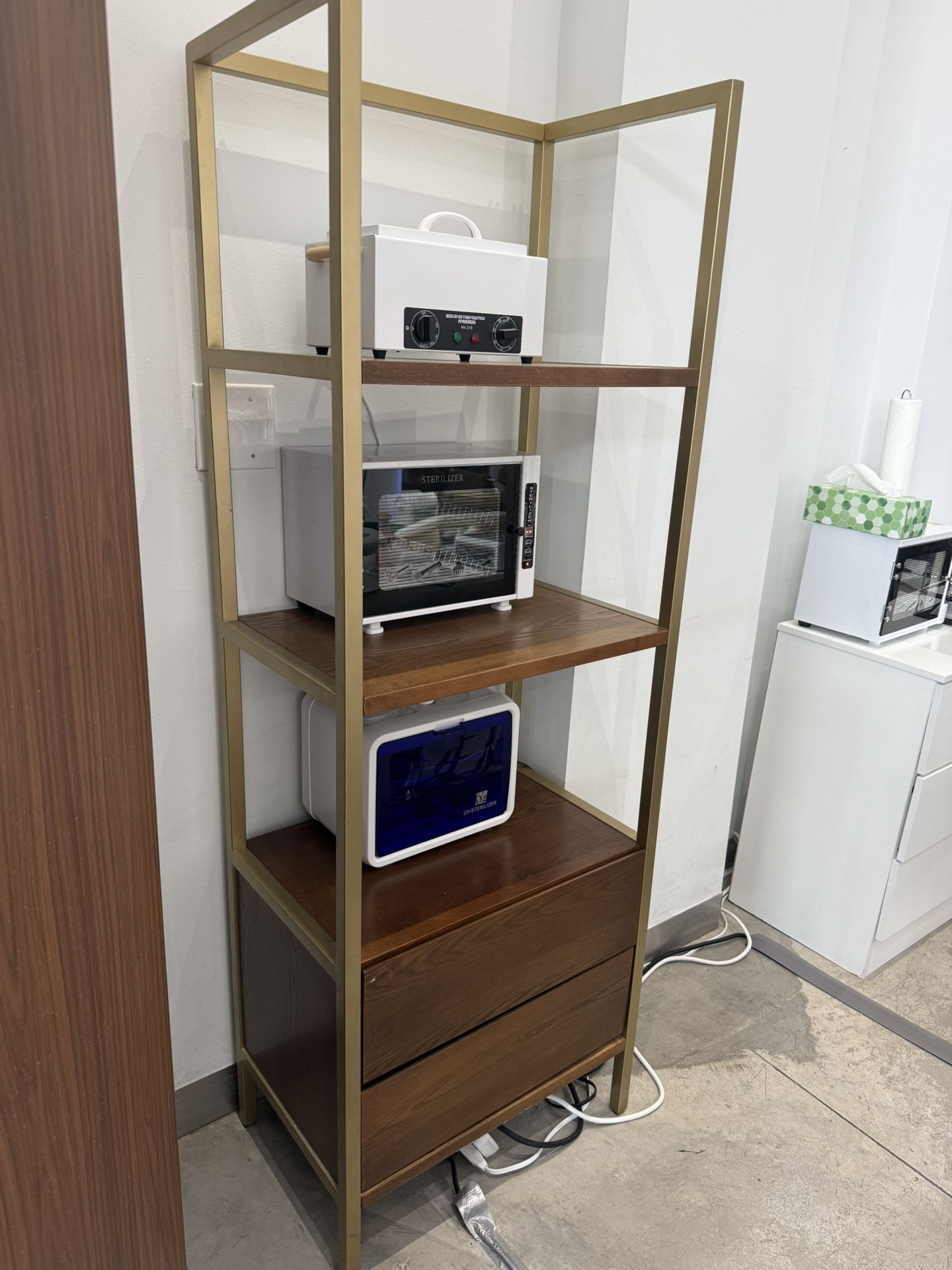 Open Shelf with Drawers& Tall Storage Cabinet