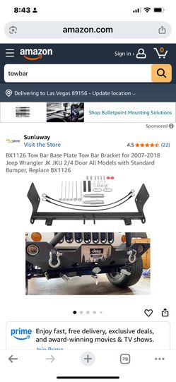 2007-2018 Jeep wrangler Base Plate Tow Bar