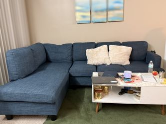 Sectional Sofa Blue With Coffee Table