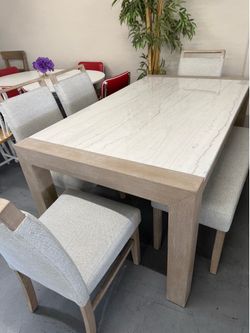 Gorgeous Dining Table with 4 Chairs and Bench - Marble Table - SAME DAY DELIVERY - Dining Table