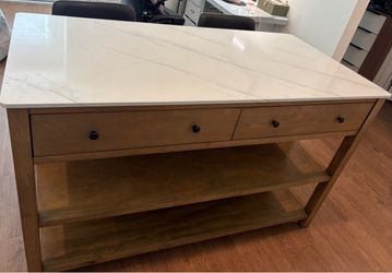 Kitchen Island table with 2 black chairs