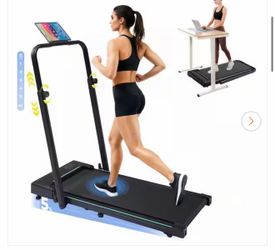Walking Pad Treadmill w/Adjustable-Height Handlebar 3HP Quiet Foldable Under-Desk Treadmill 350 lbs. Portable Treadmill