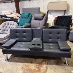 Spicer discount only two 🌈🌈..Futon Sofa Bed Modern Folding Futon Set Convertible Recliner Lounge for Living Room with 2 Cup Holders, Removable Armre