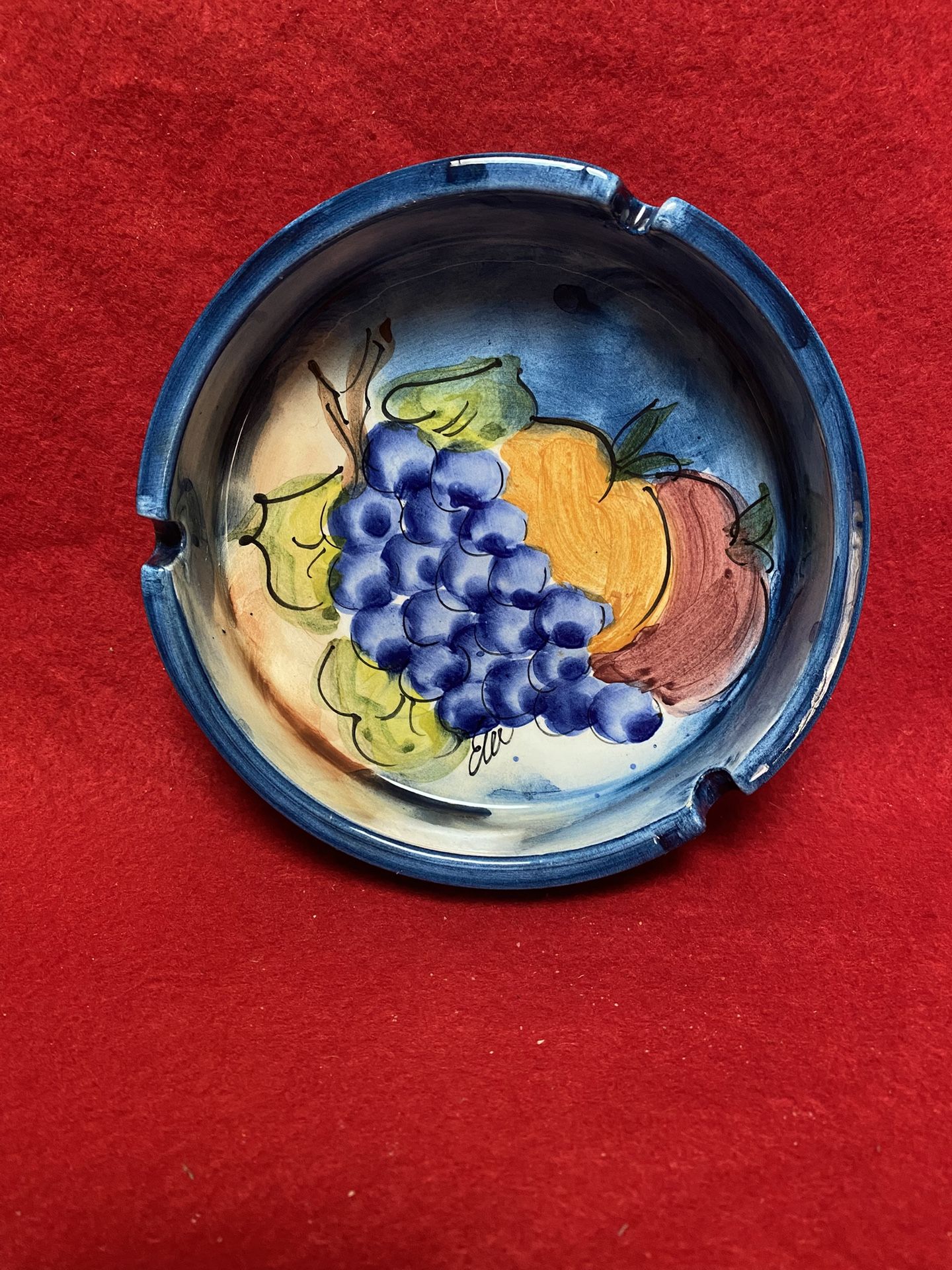 5.25 Inch Handmade Hand Painted Blue Ceramic Greek Ashtray Imported From Greece
