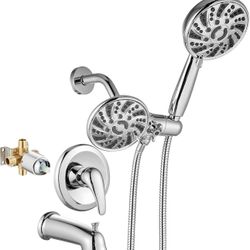 gotonovo Tub Shower Faucet Set Bathroom Shower Head Kit High Pressure Bathtub Shower Faucet 6 Modes ABS Handheld Spray Valve and Shower Trim Kit Showe