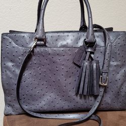 Coach bag, On The Large Side!  Made of embossed Grey Leather with ostrich print.