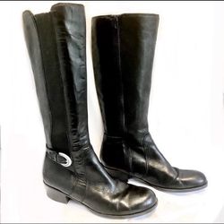 Black Leather Knee-High Riding Boots with Buckle & Strap by Naturalizer Sz 10