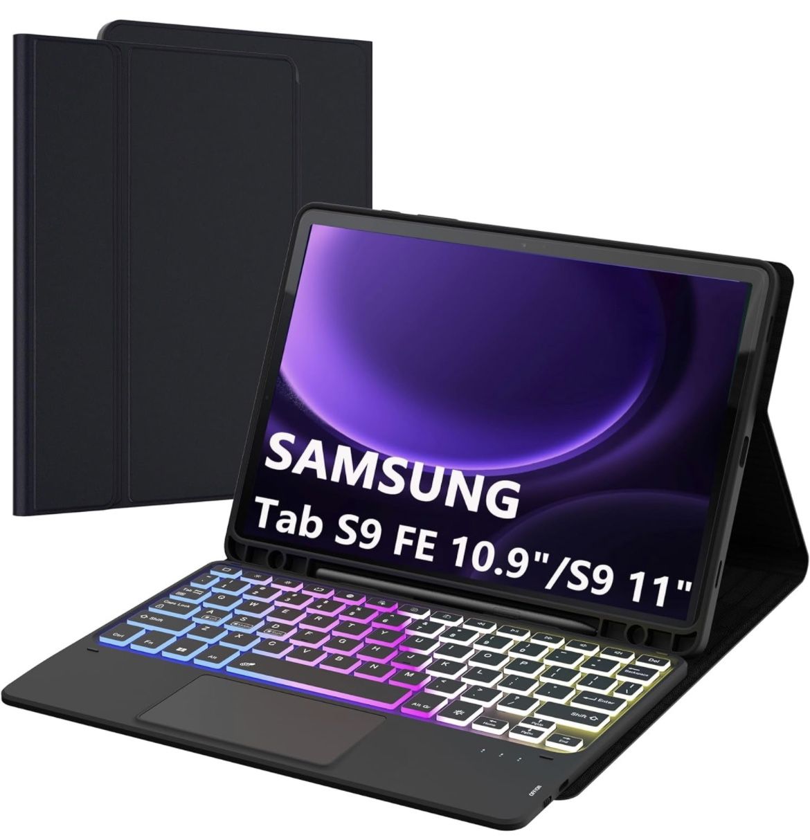 for Samsung Galaxy Tab S9 FE 10.9"/S9 11" Keyboard Case: 3 Zone 7 Colors Backlit Trackpad Keyboard for Galaxy Tab S9 FE 2023 - Detachable Smart Touchp