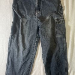 Vtg Carter's Watch The Wear Boys 14H Black Cargo Carpenter Jeans Baggy Red Tab