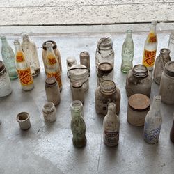 Antique glass bottles and apothecary bottles