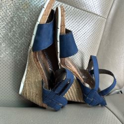 Blue Espadrille Style Wedge High Heel