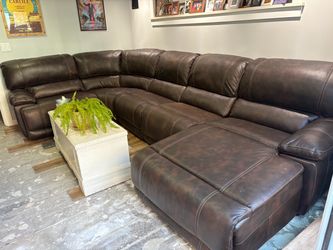Large Brown Reclining Sectional Sofa with Chaise