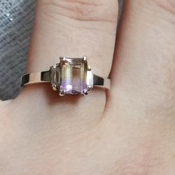Fashion Ring With Genuine Ametrine