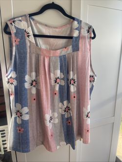 Sleeveless Blouse Large Floral Pattern 3XL