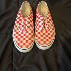 Red/white “illusion Vans” 9 In Men’s 10.5 In Woman’s