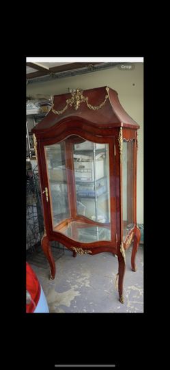 French ornate oversized display case with glass on all four sides with light