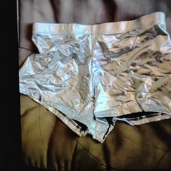 A  Sexy Silver Tight Spandex Pair Of Short Shorts 