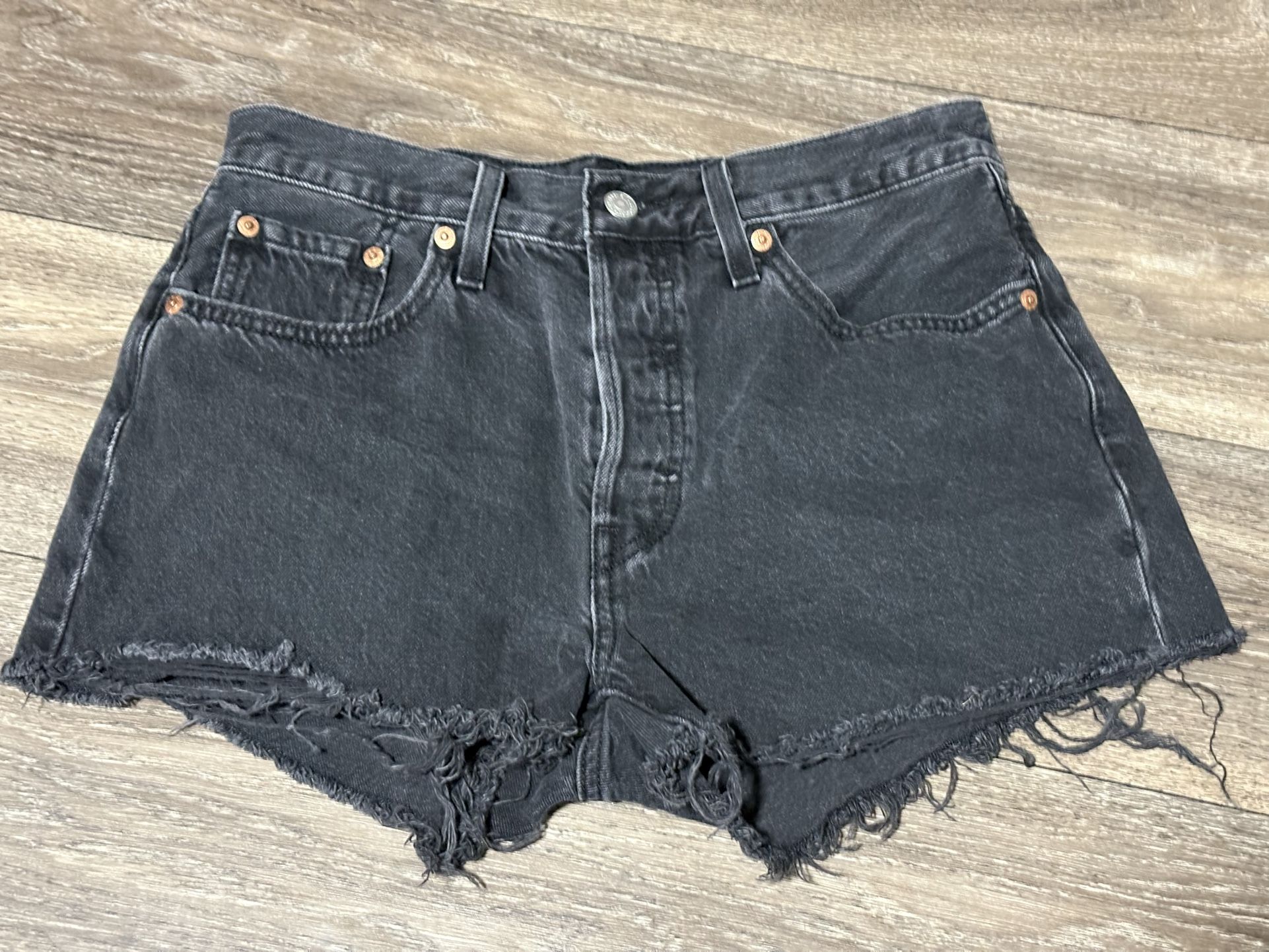 Levi's 501 Women's High-Rise Distressed Jean Denim Shorts Sz 28 Black Cut Off