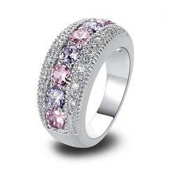 Women jewelry round cut pink & white sapphire band ring