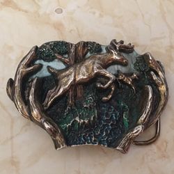 Vintage 1982 Jumping Deer - The great American belt buckle Company