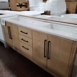 Modern 72in Bathroom Vanity With Top And Sinks Included