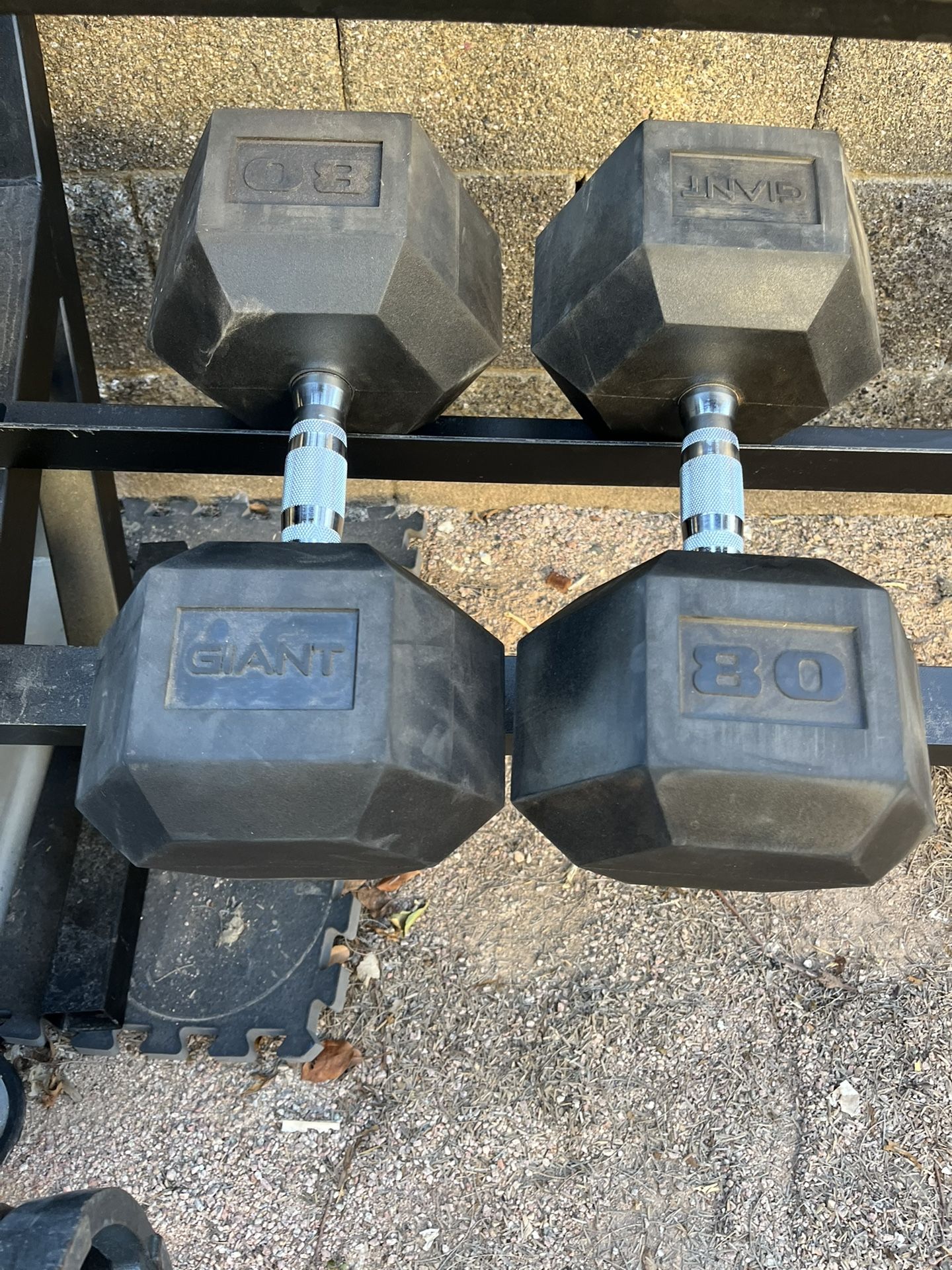80lb Hex Rubber Dumbbell Set Weights
