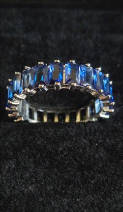 Silver Eternity Band Blue Sapphire Stones