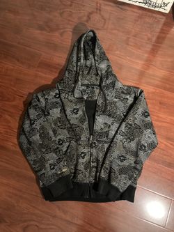 Marc Ecko Grey/Black All Over Print Japanese Dragon Zip-Up