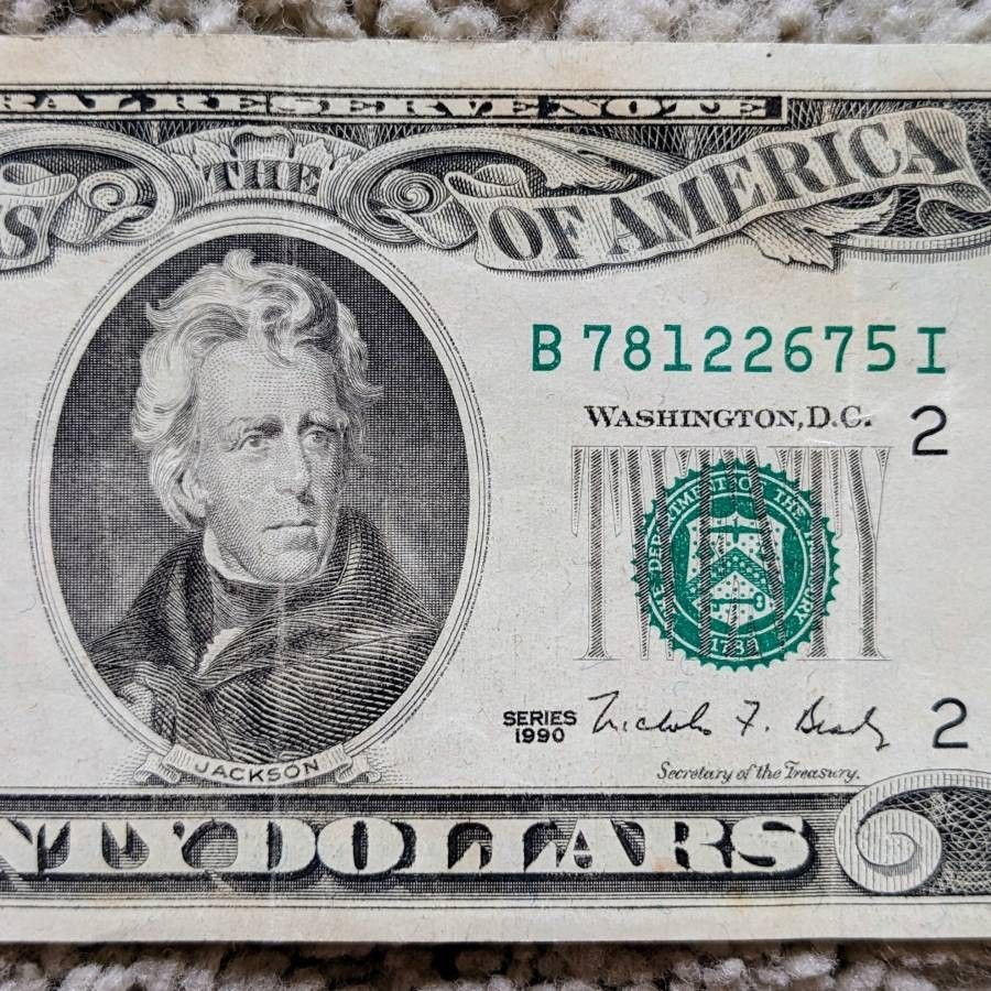Vintage 1990 small face $20 bill Federal Reserve bank note old American paper money currency