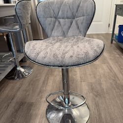2 Leopard Shell Back Adjustable Swivel Bar Stools, PU Leather Padded with Back