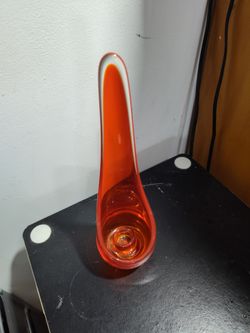 Vintage Mid Century Orange Glass Candle holder 10 inch tall