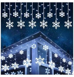 Christmas Snowflake Lights Outdoor, 17.22ft 264 LED Snowflake Icicle Lights with 22 Drops, Connectable, 8 Modes Waterproof White Christmas Light for C