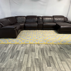 ( Delivery Available ) Large Leather Dark Brown Sectional Couch Recliner